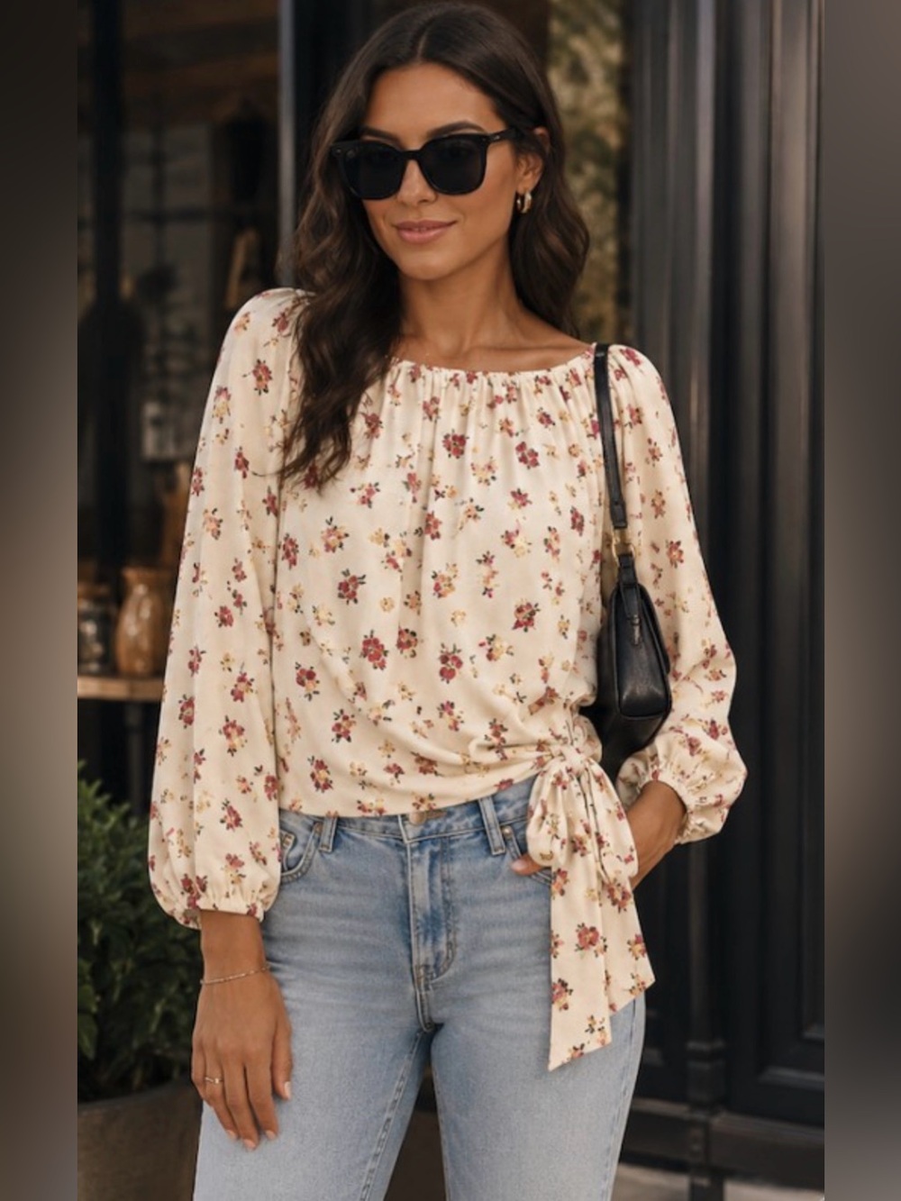 107.  FLORAL SIDE TIE TOP